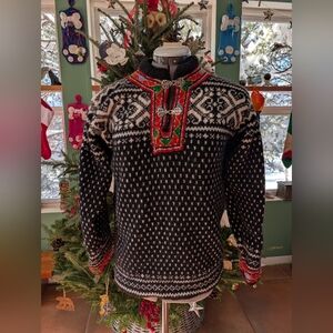 Dale of Norway Black and Red V-Neck Sweater